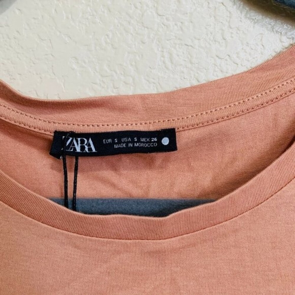 ZARA peach top short sleeve half sheer pleat on front top size S  boho normcore - Picture 3 of 9